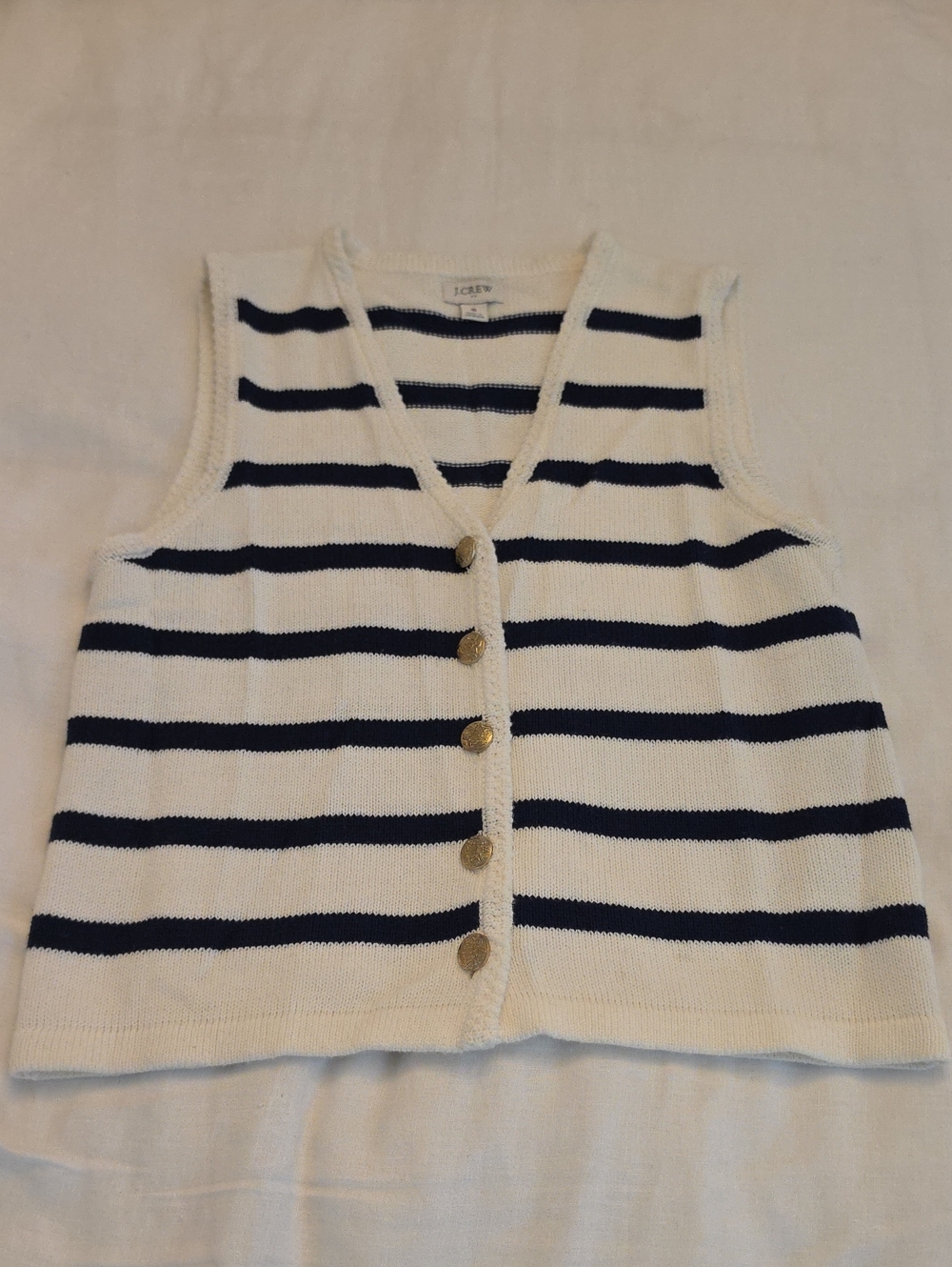 J. Crew Cream and Navy Striped Knit Button Vest